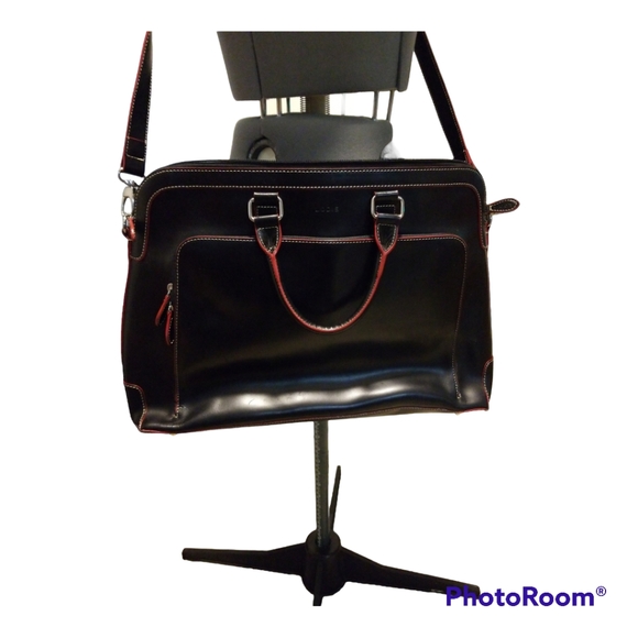 Lodis Handbags - Lodis Audrey Black and Red Large Crossbody Leather Briefcase Laptop Bag